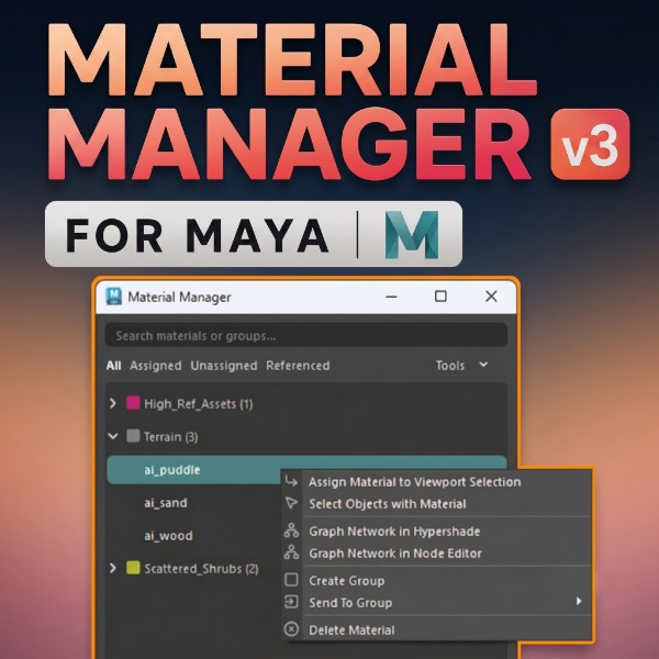 JonsTechYT's tweet photo. Material Manager v3 is out! 🎉
The biggest update yet. Rebuilt from the ground up with a faster interface, scene-saved layouts, a new Color Space Checker, editable colour groups, filter tabs, referenced material controls, and a proper settings page.
If you work in Maya and manage a lot of materials, this one's for you.
Full walkthrough on YouTube 👇
https://t.co/wajpx4XtZ4
Free update for existing owners. Grab it in the first comment.