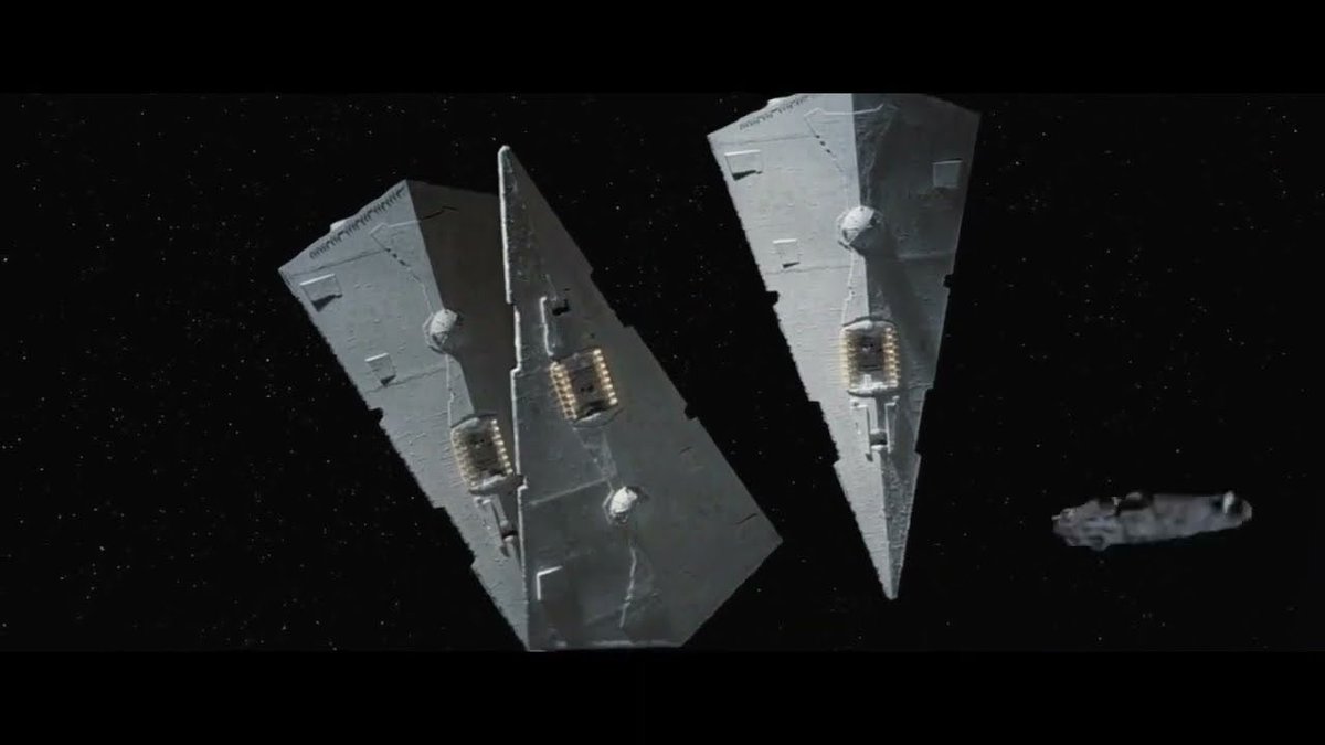 9voltmoose's tweet photo. Why would a star destroyer pursue the Millennium Falcon’s movements so precisely in order to get itself in this situation. https://t.co/Ct3DkCRb4F