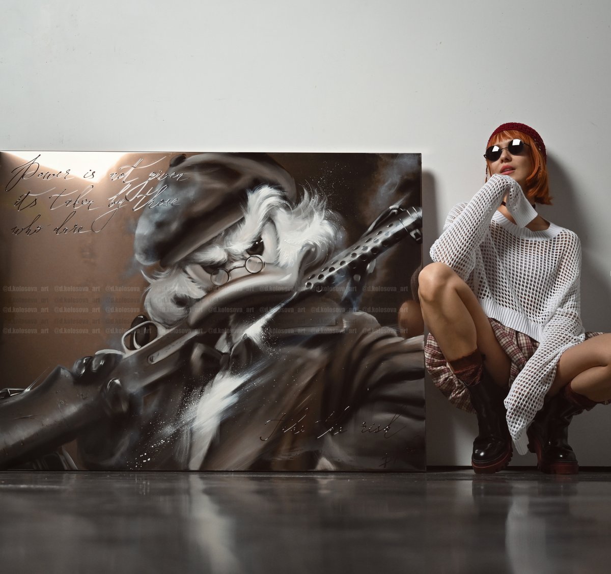 dkolosova_art's tweet photo. "Peaky Duck" 
oil on metal canvas, size 124x94 cm

“Take The Risk” is not just an artwork — it is a mirror of inner power.
A reminder that true strength is born in those moments when hesitation burns away and only intention remains.
The character in the image stands on the edge between fear and determination — the same edge every bold person knows well.

It is the energy of those who move forward even when the path is unclear.
The ones who don’t wait for permission. The ones who act.
Risk becomes their language, courage their compass.

This piece carries the pulse of decisive action — the kind that changes the trajectory of a life.
For those who see themselves as fighters, builders, visionaries…
For those who choose motion instead of doubt…
This artwork becomes a personal emblem — a silent but unbreakable reminder of who you are at your most powerful.

A talisman for anyone who is ready to take the risk.