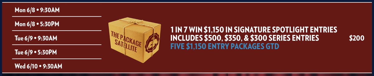 TVPokerRoom's tweet photo. We kick off our inaugural first annual Signature Spotlight Series next week with 
Not one
Not two
Not three, but 
FIVE Package Satellites

$200 to enter, win $1,150 in tournament entries https://t.co/TYJ5bpXB9u
