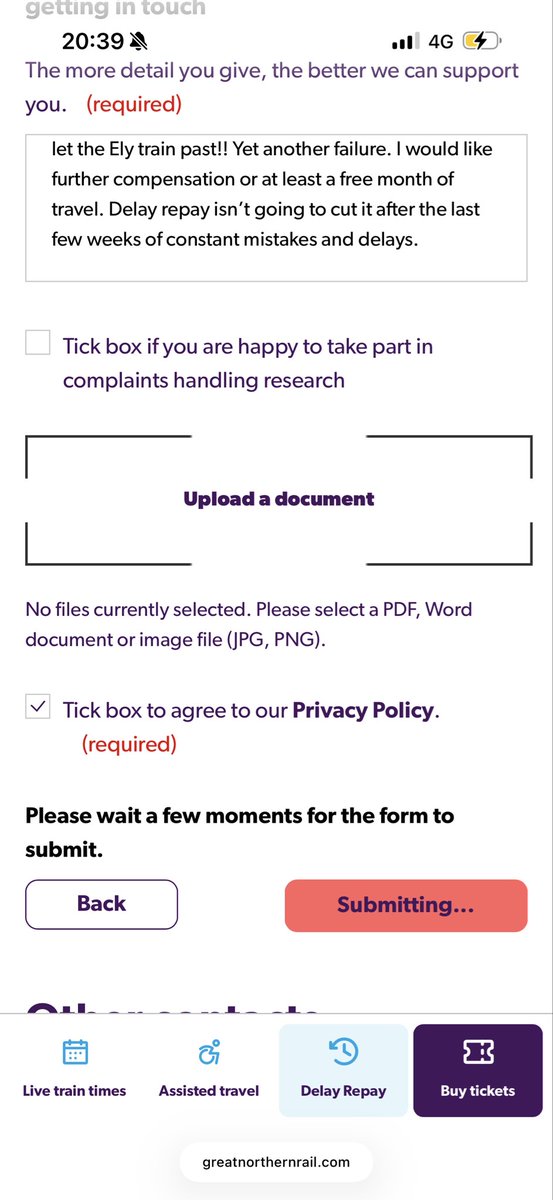 benjaminmills's tweet photo. Absolute shite service @GNRailUK this last week from KGX has been atrocious and a massively failure in delivering a normal service. Stuck in London last night, no platform announcements on the board and now the complaints form doesn’t work. This is beyond delay repay. https://t.co/cNO7jHZsPj