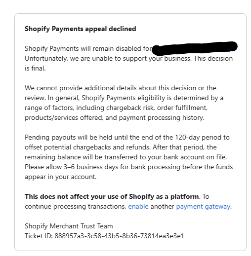 niklasadv's tweet photo. @ShopifySupport Using Shopify 7+ years. Risk team said: fulfill 70% to unlock. Paid out of pocket, fulfilled 100% w/ tracking. Instead, I get an automated ban &amp; ALL funds locked for 120 days! Unacceptable. Need manual escalation. Ticket: 888957a3-3c58-43b5-8b36-73814ea3e3e1 https://t.co/vk0N4KXF5P