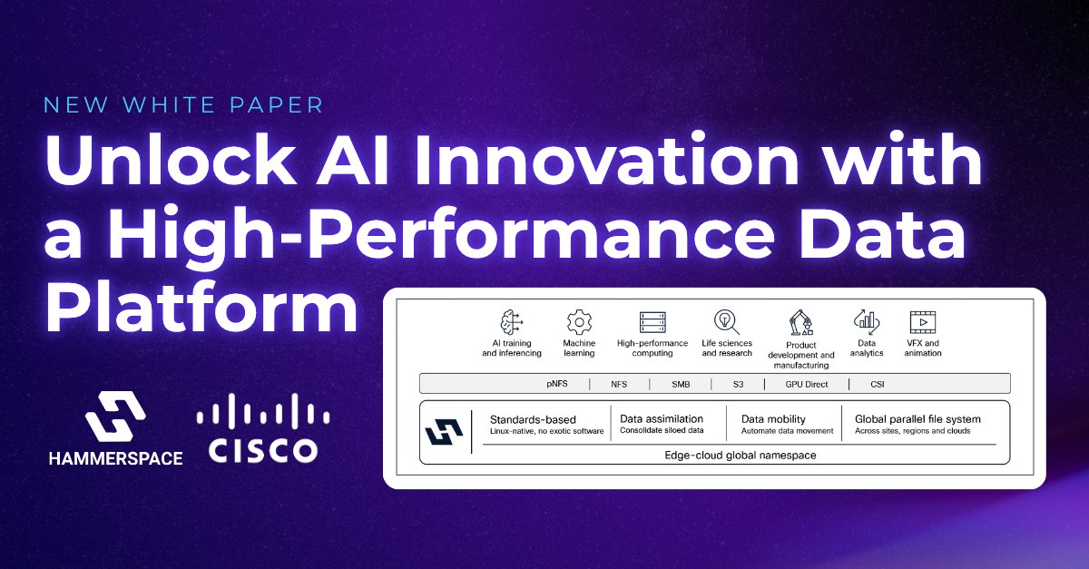 p38555's tweet photo. Experience a global namespace that matches your AI models' performance. The @Hammerspace_Inc Data Platform on @Cisco UCS infrastructure offers a high-performance data foundation tailored for enterprise AI workloads. https://t.co/1k1e6IXICX https://t.co/LojaLzsSPv