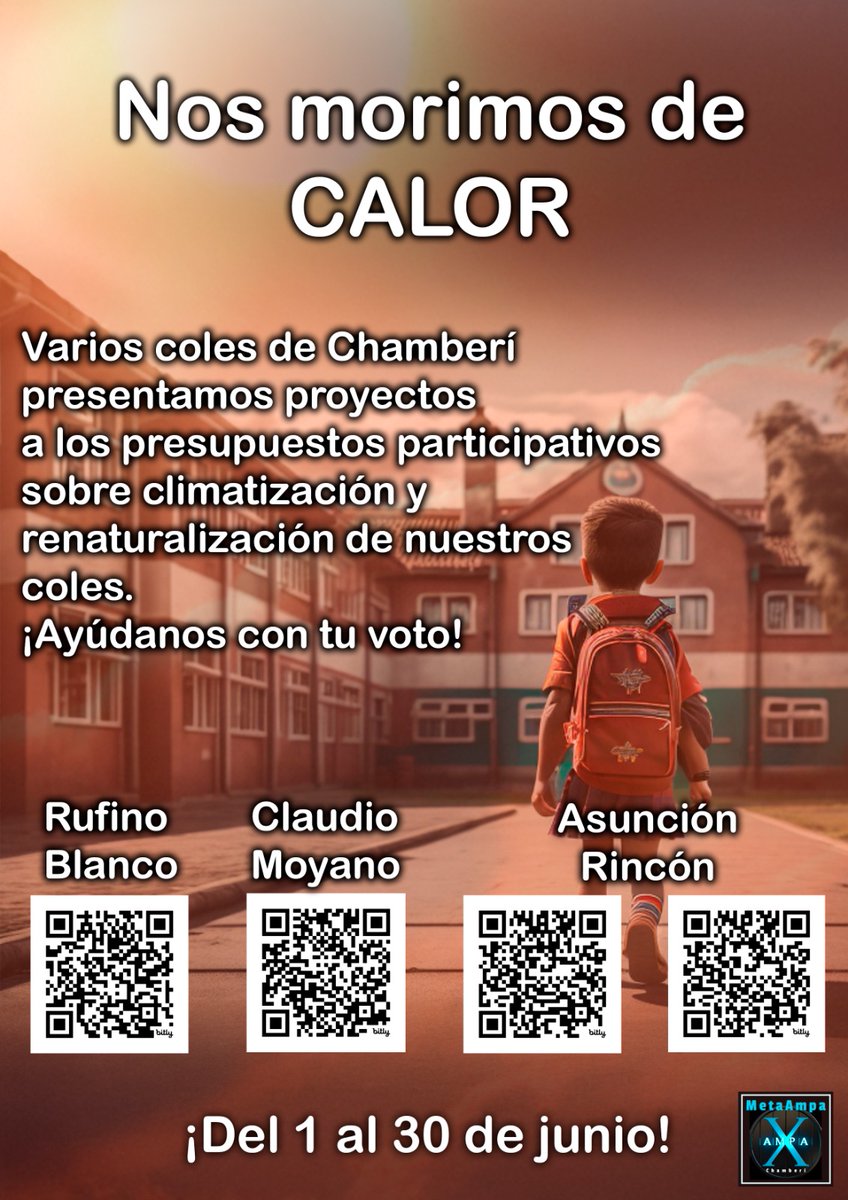 CasaChamberi's tweet photo. Vota en los Presupuestos Participativos de Chamberí  estos proyectos de climatización de 3 coles públicos. https://t.co/WN3a0N0Wpy