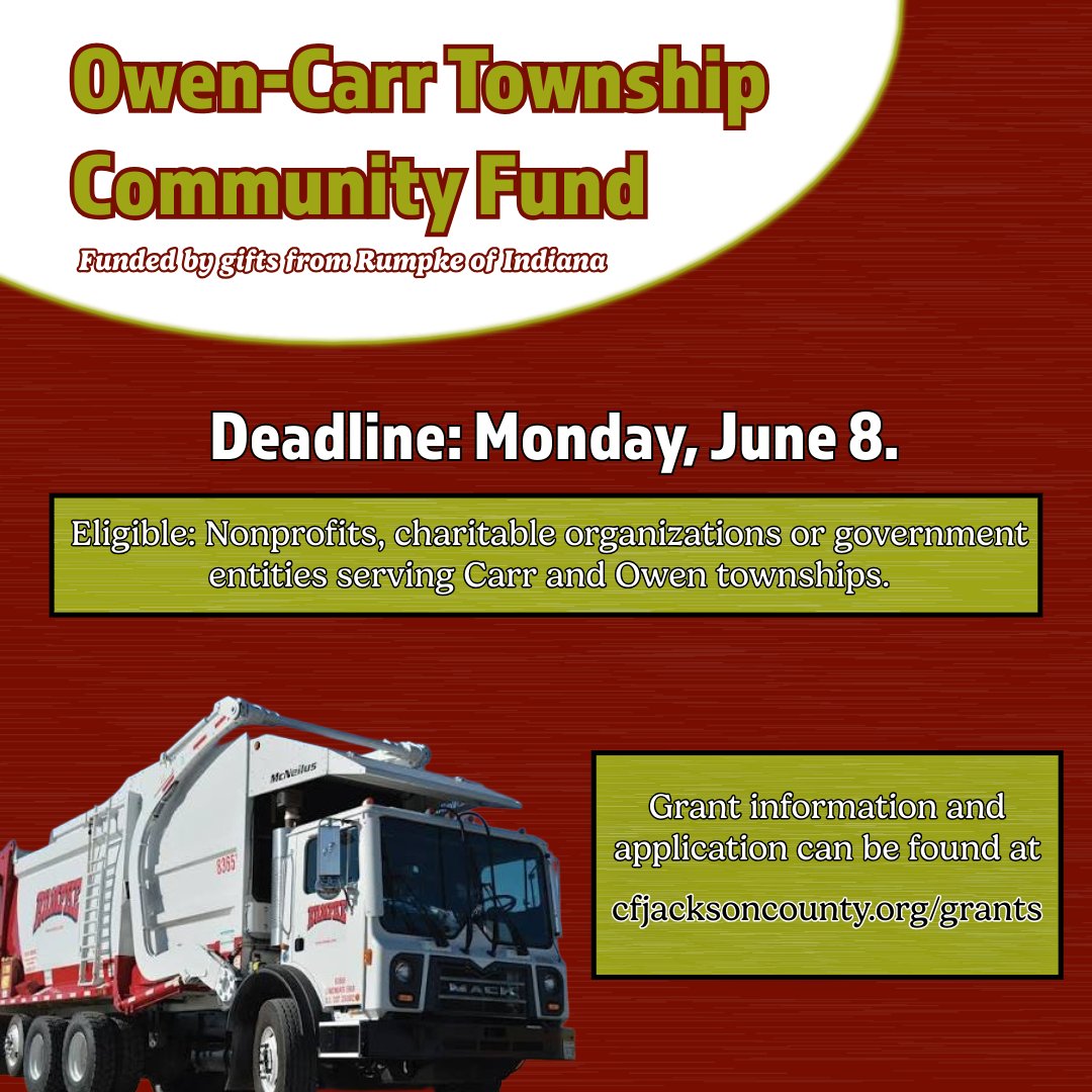 CFJacksonCounty's tweet photo. The grant deadline to apply for the next Owen-Carr Community Fund cycle is June 8. Applications can be turned into the Foundation office or the secure drop box at the office entrance. 
Application &amp; Info here: 
https://t.co/tL0RVLVhNm https://t.co/JYSMCbiyNI