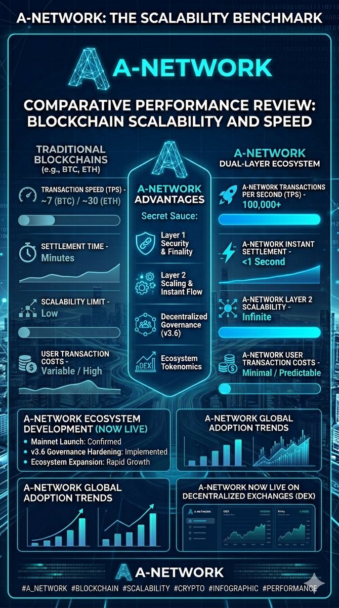 Tehseen_024's tweet photo. How does A-Network redefine blockchain scalability? 🚀
Check out this comprehensive performance review comparing our dual-layer ecosystem, v3.6 governance, and ultra-low costs against traditional networks. 💎🌐
#A_NETWORK #Blockchain #Scalability #Crypto #DEX https://t.co/U5UScaGPmX