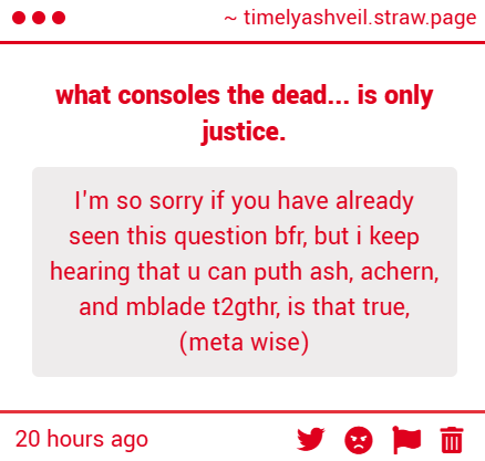 timelyashveil's tweet photo. 1. i think they both have minimal differences between each other, with light% being better for him. and have a good day for you too!

2. you can! as far as i know, mblade ashveil wheelchair as of now is strong enough that acheron doesn't need a second nihility at e0 (although you can put welt as an alternative still, as his nova is really good), whereas the damage from ashveil and his synergy with mblade (both of them battery each other; mblade's attack battery ashveil's ult and ashveil's attack battery mblade's stack) is considered a substitute for the 45% loss (ba, skill, ult) acheron have from not running two nihilities

3.  i think in your case (assuming it's 4 stars team) then your best option would be rmc, huohuo, mblade, and as the 4th slot... maybe moze? i mean he's like an ashveil lite, with a few restrictions while you wait for his rerun (probably in 4.5)