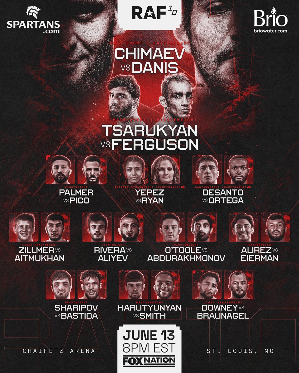 RAFWrestlingUSA's tweet photo. RAF10 FULL CARD 🔥

Tickets in bio. Stream exclusively on @foxnation June 13 at 8 PM EST. https://t.co/b9gJAZTLHs
