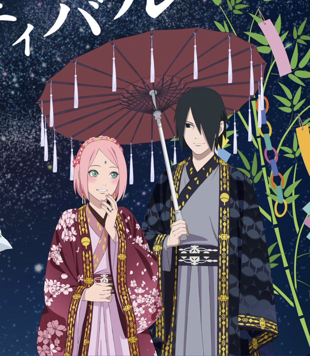 Eternalbyakugou's tweet photo. sasuke and sakura have matching traditional clothes. also, sharing an umbrella is one of the oldest romantic gestures in Japan 🥹 https://t.co/ofQ1b3mzmA