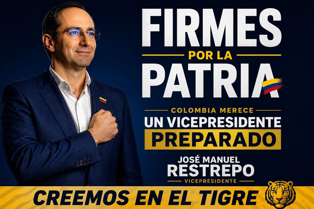 KevRuiza's tweet photo. Colombia necesita liderazgo, experiencia y preparación para enfrentar los desafíos que vienen. 🇨🇴

Creemos en el tigre. Creemos en un equipo listo para gobernar.

@jrestrp 

#FirmesPorLaPatria #CreemosEnElTigre https://t.co/ZFMchQIjwy