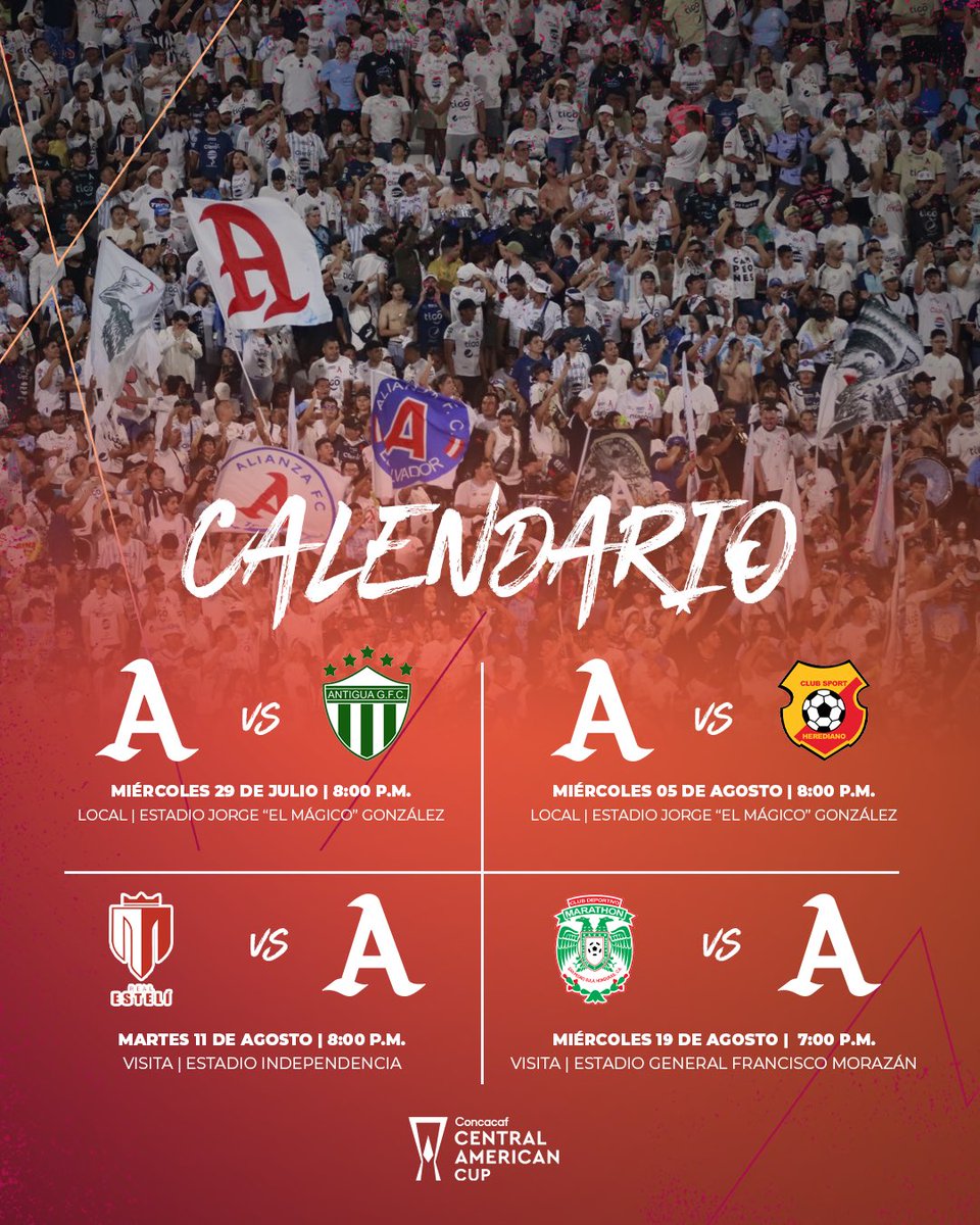 AlianzaFC_sv's tweet photo. 𝐀𝐋𝐈𝐀𝐍𝐙𝐀 𝐄𝐍 𝐂𝐎𝐍𝐂𝐀𝐂𝐀𝐅 ✈️🏠

Todo listo para la fase de grupos 🅰️🐘

#AlianzaFC https://t.co/pj6mzBbjLO
