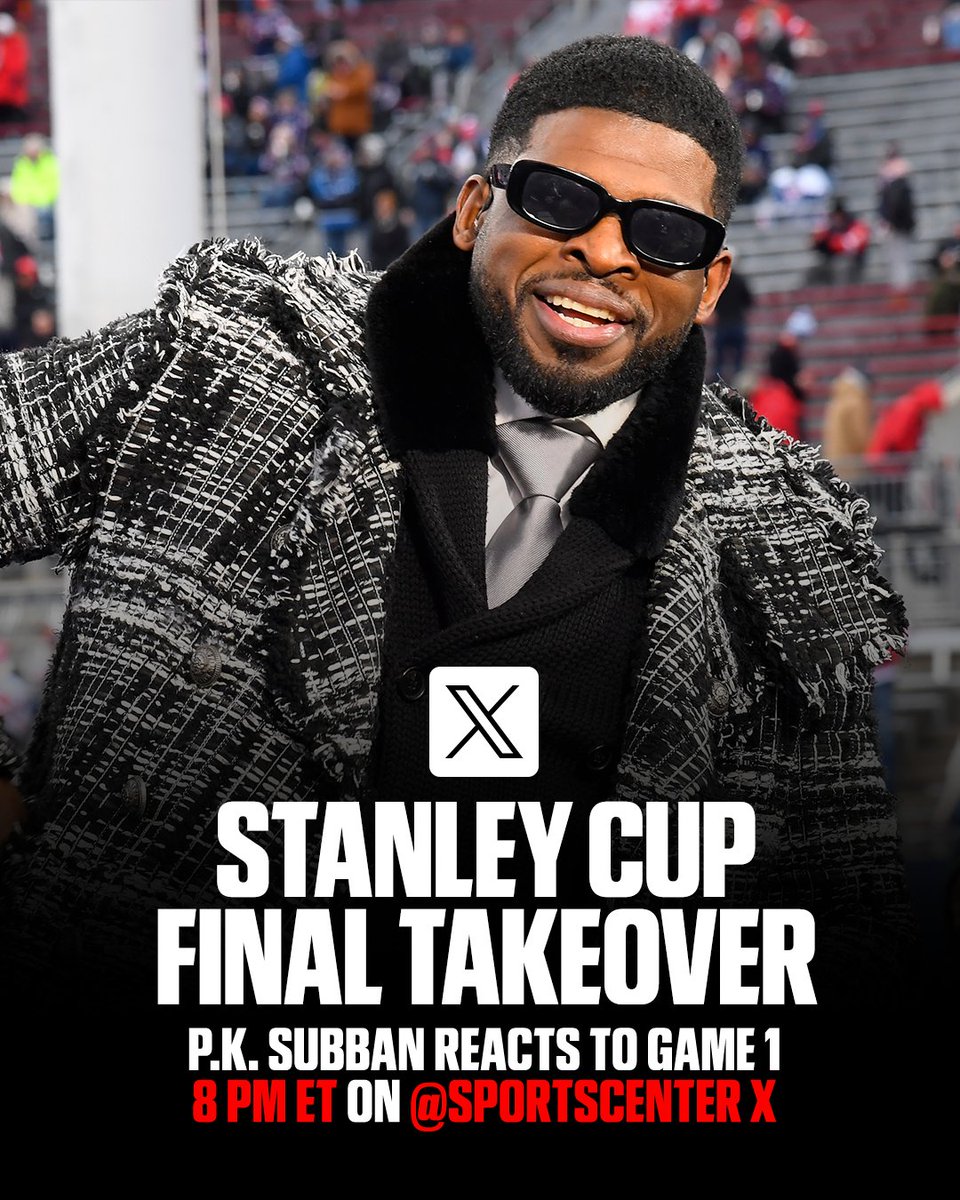 SportsCenter's tweet photo. THE STANLEY CUP FINAL STARTS TONIGHT 👀

@pksubban1 is taking over SportsCenter's X account to react to all the major moments live 🔥🏒 https://t.co/u9pguzsNyv