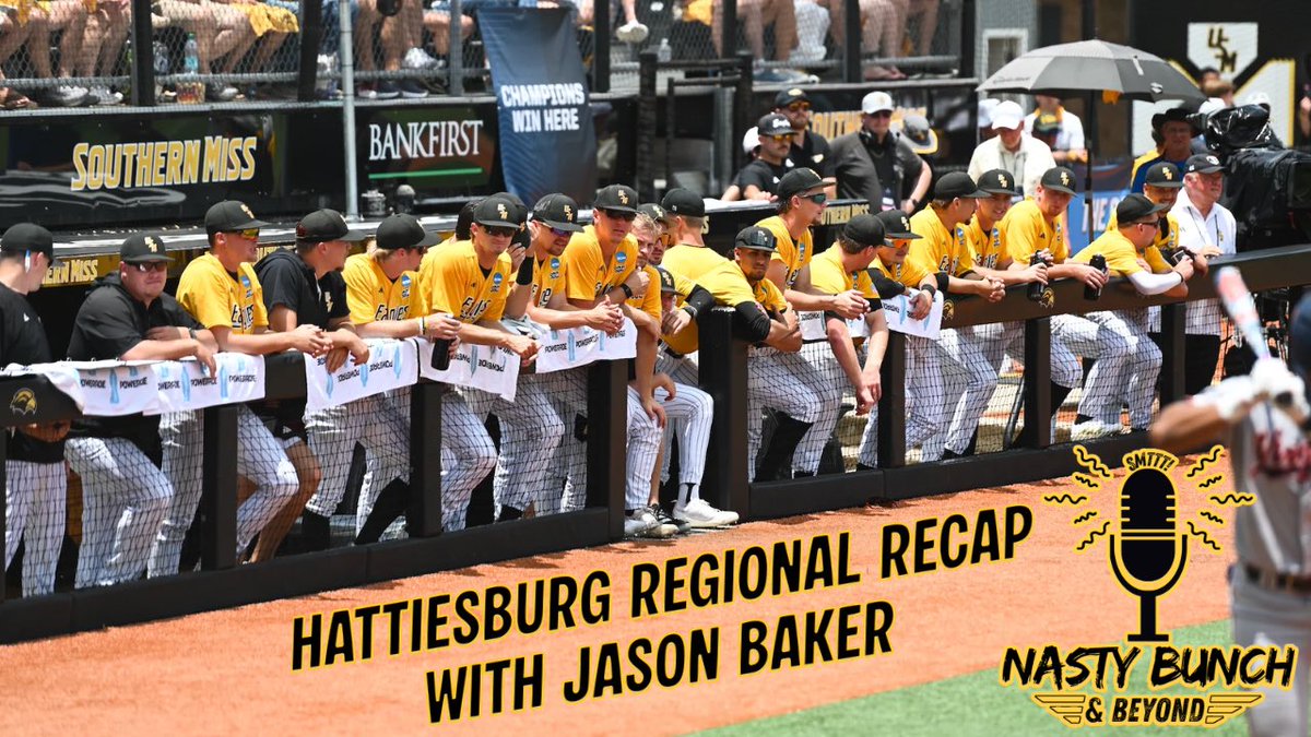 NastyBunchPod's tweet photo. 🚨 NEW POD 🚨

@ThejbakerERA joins today’s episode to recap the Hattiesburg Regional, talk about the immediate future of Southern Miss baseball + some fun Pete Taylor Park add-on hypotheticals. #SMTTT

All links in replies 🔗⬇️ https://t.co/0SYqTLzr5x