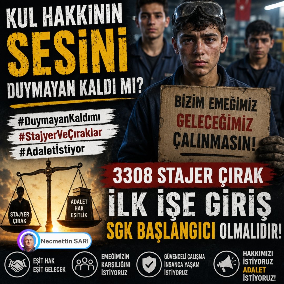 HasanAYDIN10187's tweet photo. Bu vatanın öz evlatları olarak tam sigorta hakkımızı istiyoruz 
Sayın 
@Akparti 
@RTEdijital 
@csgbakanligi 
@myksosyalmedya 
@tcmeb_mtegm 
@tcmeb 
@iletisim 
@HMBakanligi 
@ticaret 
@TCSanayi 
@adalet_bakanlik 
@sgksosyalmedya 
@TurkiyeIsKurumu 
@AKGMTeskilat 
@AKPartiTBMMGrup 
@AKParti_GMYerel 
@TOBBiletisim
@TRombudsman 
@_cevdetyilmaz 
@isikhanvedat 
@memetsimsek 
@burhanduran 
@Yusuf__Tekin 
@kemalsamlioglu 
@_Ali_KARAGOZ 
@mahmutgurcan 
@mfatihkacir 
@yilmaztunc 
@AskinToren1 
@drbetulsayan 
@leylasahinusta 
@_ORHANTURAN 
@farukozcelikgsb 
@aliarifozzeybek 
@abdulkadirozbek 
@mkemalsayar 
@myilmaz_67 
@oznurcalik 
@ipekcoskun_ 
@idriskardas 
@EbruBaybara 
@hayatiinanc 
@sahikaercumen 
@vbozkurt55 
@acmakas
@SekibAvdagic
@TarkanZengin 
@belginuygur10 

Staj ve çıraklık dönemlerinde sigorta girişi yapılan binlerce kişi, bu sürelerin emeklilik başlangıcı olarak kabul edilmemesi nedeniyle mağduriyet yaşamaktadır. Çalışma hayatına fiilen adım atılan bu dönemlerin emeklilik hesabında dikkate alınması, sosyal güvenlik açısından adaletin sağlanması ve yıllardır devam eden mağduriyetlerin giderilmesi için önemli bir adımdır. Staj ve çıraklık sigortasının emeklilik başlangıcı sayılması yönündeki taleplerin değerlendirilmesi beklenmektedir.

Adaletten Uzak 3308
#MağdurÜretmeyeDevamEdiyor
#StajÇıraklıkSgkBaşlangıcıOlsun