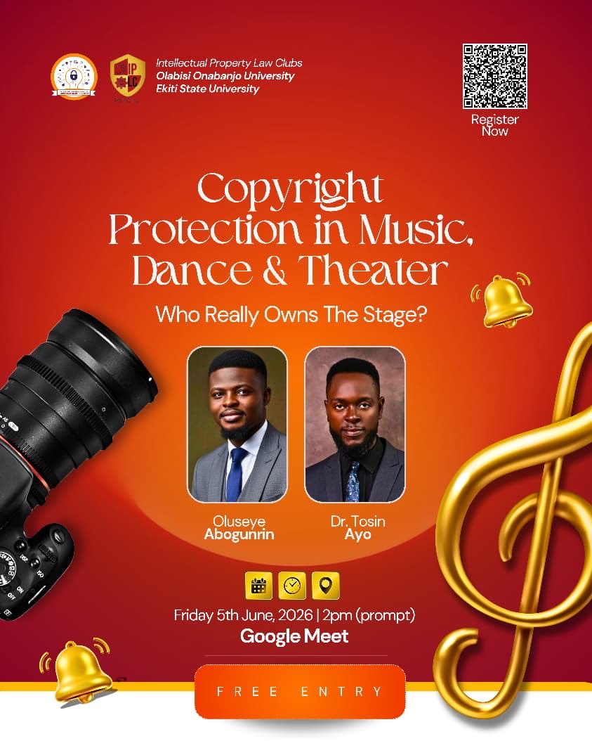 ipcluboou's tweet photo. IPLC OOU, in collaboration with IPLC EKSU, invites you to an insightful virtual session on:

Copyright Protection in Music, Dance &amp; Theater: Who Really Owns the Stage? 

🔗 Register here:
https://t.co/xgFoB8fTZa

Don’t miss this opportunity!

See you there! https://t.co/NpXRePCB61
