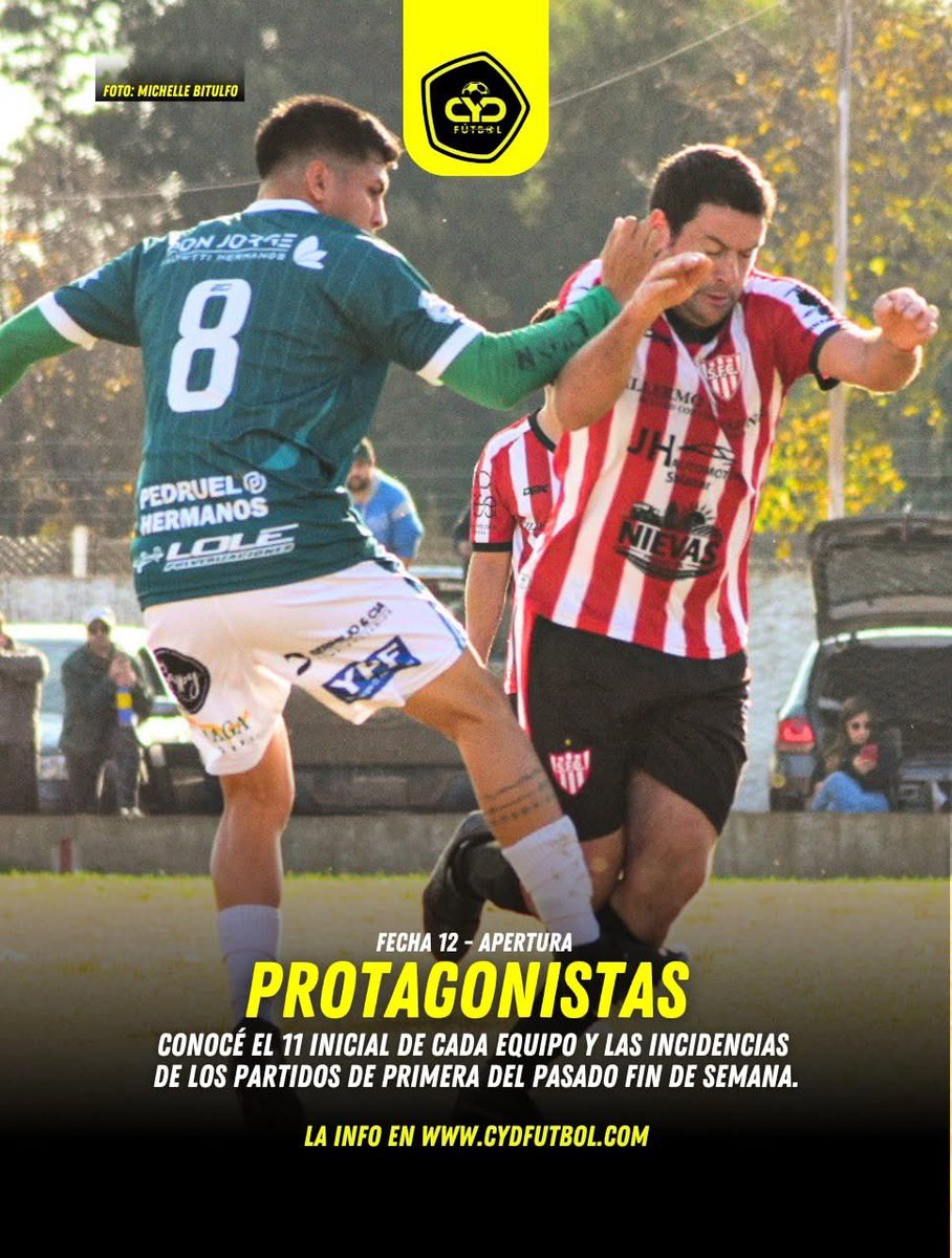 CyDFutbol's tweet photo. 🟡📋 PROTAGONISTAS DE LA FECHA 12 DEL APERTURA

Conocé el 11 inicial y las incidencias de los partidos de primera que se jugaron el pasado fin de semana.

🌐 https://t.co/pkQSnKy4RZ 

#CyDFútbol https://t.co/P1dBsQw2J0