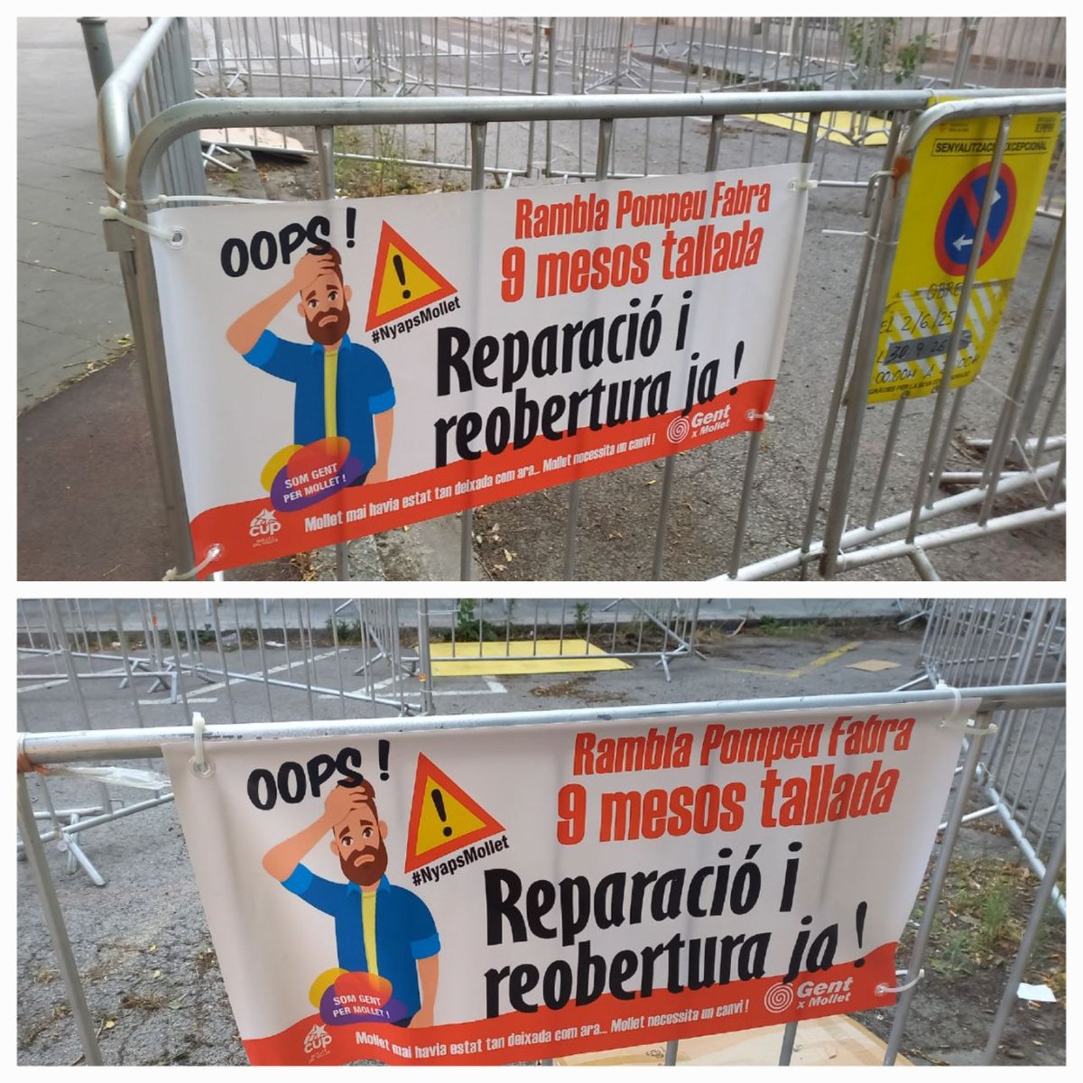 guanyemMollet's tweet photo. ⚠️11 mesos després, 
l'esvoranc de  Pompeu Fabra de #Mollet sense arreglar i el carrer tallat.
⚠️ És el tercer cop en pocs anys que es produeix un fet tan perillós.
⚠️ Sort que l'ajunt de PSC-Comuns estan contents del seu pla de manteniment dels carrers. 😨🤣
#NyapsMollet https://t.co/6s2OvdmJdc
