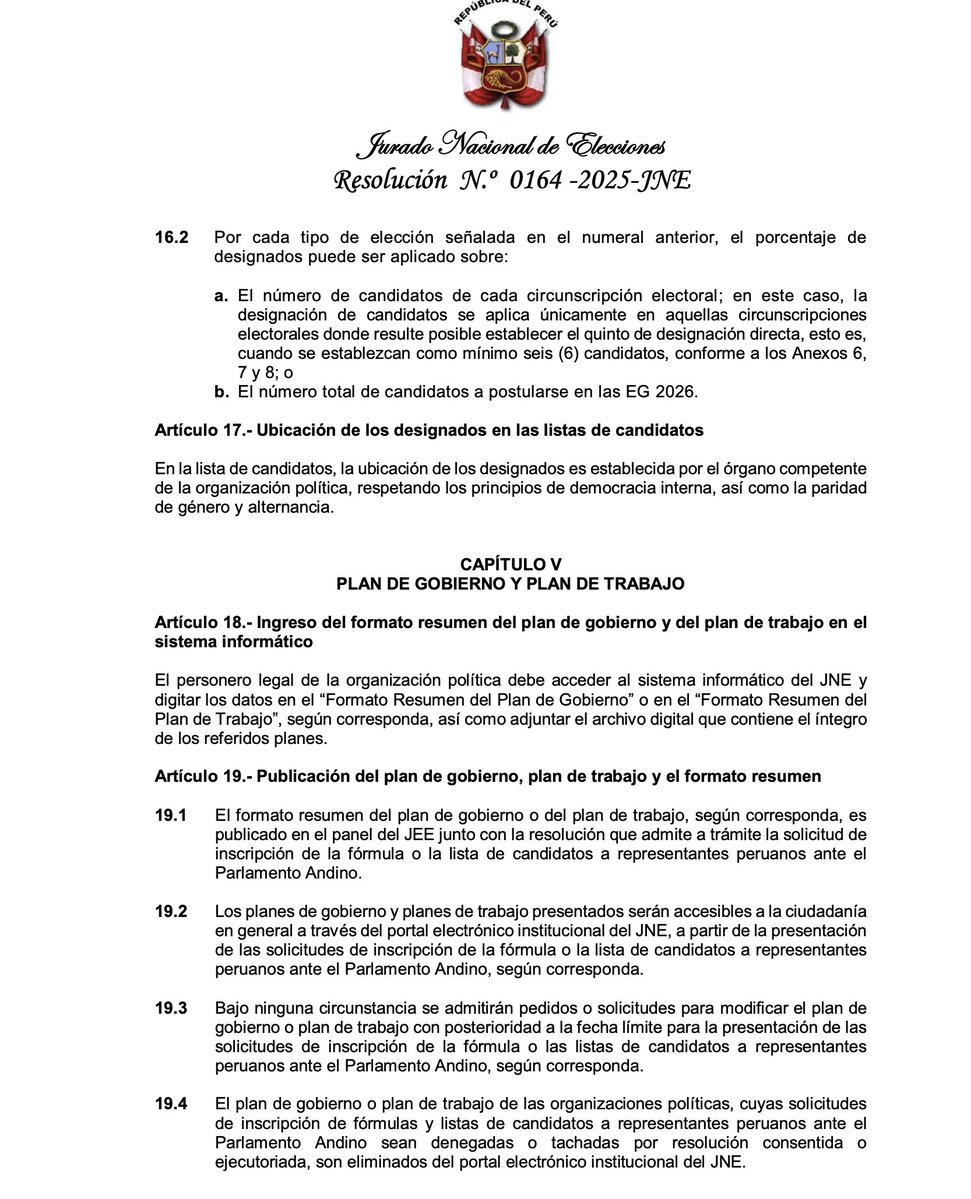 leydelacalle's tweet photo. @JNE_Peru dice en Art. 19.3 del Reglamento EG 2026 (Res. 0164-2025-JNE):
“Bajo ninguna circunstancia se admitirán pedidos o solicitudes para modificar el plan de gobierno…”
Sánchez difundió un nuevo plan distinto al inscrito.
El @JNE_Peru debe de pronunciarse y aclarar. https://t.co/taldcHLKWi