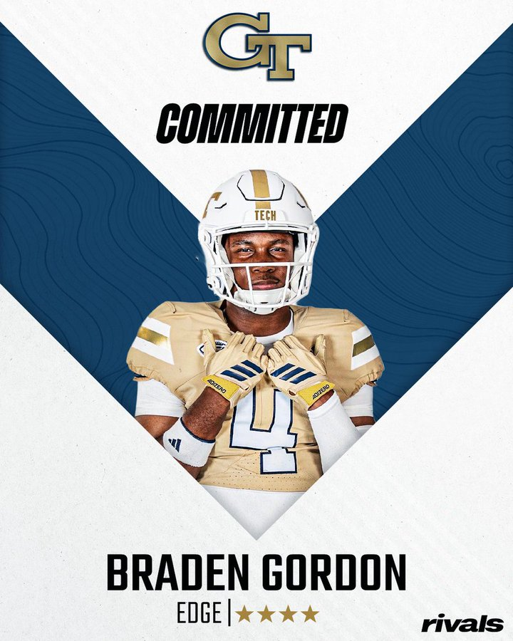 Rivals's tweet photo. 🚨BREAKING🚨 4-star EDGE Braden Gordon has committed to Georgia Tech, @ChadSimmons_ reports🐝

Read: https://t.co/uPWKqSwu0P https://t.co/4Tr7lHF7LE