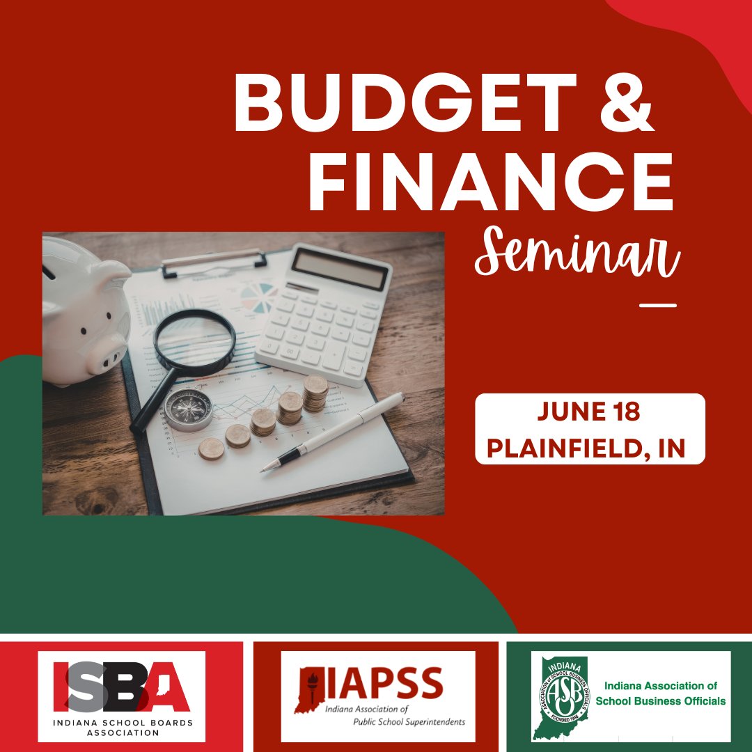 IAPSS_ORG's tweet photo. Reminder: ISBA, IAPSS, and IASBO will jointly host our annual Budget and Finance Seminar on June 18 in Plainfield. Gain practical insight into the policies, financial strategies, and emerging challenges shaping Indiana’s school budgeting landscape. This seminar is essential for public school district leaders. Register here: https://t.co/JCwVbj5fb7 #LeadIAPSS