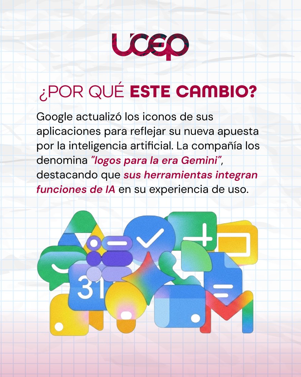 Ucepcol's tweet photo. 🤖 Google renovó los íconos de Workspace para reflejar su apuesta por la inteligencia artificial. Más que un cambio visual, el rediseño muestra cómo la tecnología evoluciona y cómo las marcas proyectan su futuro digital. 🚀

#LaUCEP #IA #Diseño #Branding https://t.co/XEfxuQFcT4