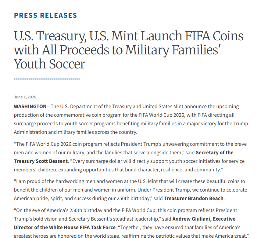 turtlesrock111's tweet photo. US treasury just posted an article about the release of FIFA coins???? 

Isn't this big???
https://t.co/xJYgiqsbk0 https://t.co/gR8sEehr7q