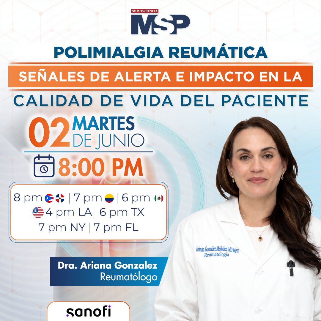 RevistaMSP's tweet photo. #MSPReumatología 🦴 ¿Dolor muscular, rigidez y fatiga constante? La polimialgia reumática puede afectar la movilidad y la calidad de vida. Conéctate esta noche junto a la Dra. Ariana González para conocer sus síntomas y tratamientos.
#SomosCiencia #LiderDigital https://t.co/whX0uFJruh