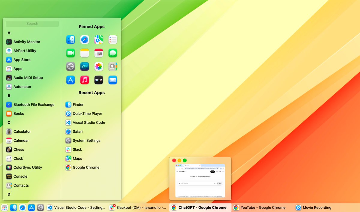 lawand_dot_io's tweet photo. Taskbar for macOS v1.6.1 is out now: the start menu is now officially included, as well as the custom transparency option. Download now: https://t.co/16ALjz0Bab https://t.co/RUZEvGnZ1C