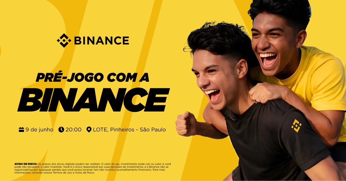 BinanceBrasil's tweet photo. Todo torcedor tem o seu ritual antes do jogo. O nosso é esse: cripto, futebol e a galera de SP reunida pra emanar energia pro Brasil. 🇧🇷

📍 LOTE Pinheiros | 09/06 a partir das 20h
Inscrições: https://t.co/i8zXaIwe8x

Chegue cedo, evento sujeito à lotação. https://t.co/8kF6kR63Rl