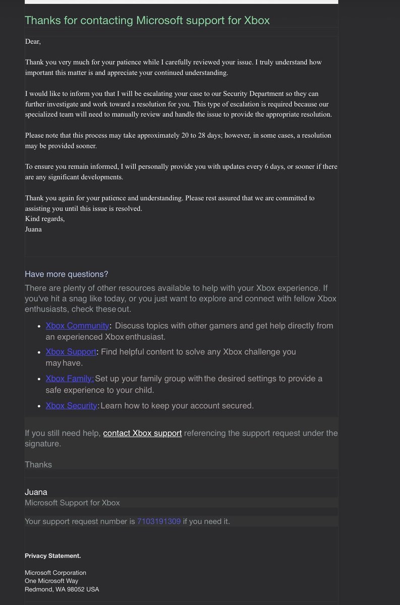 R_D0UBLE's tweet photo. After 55 days what is another 20 to 28 more. At least this time I am getting a response. @XBOX @XBOXSupport @Microsoft @MicrosoftHelps @asha_shar @satyanadella @aarongreenberg @jronald @steinekin https://t.co/4Cwf4wFhLN