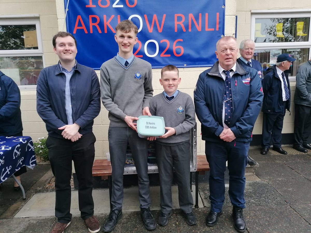 ArklowCBS's tweet photo. Well done to two of our students; Peter Lappin and  Paudie McElheron on representing our school yesterday by placing Arklow CBS’s time capsule into the Arklow RNLI’s time capsule celebrating 200 years of service in Arklow, it will be opened in 50 years time! 
#Goingdowninhistory https://t.co/P49IX4ByDS