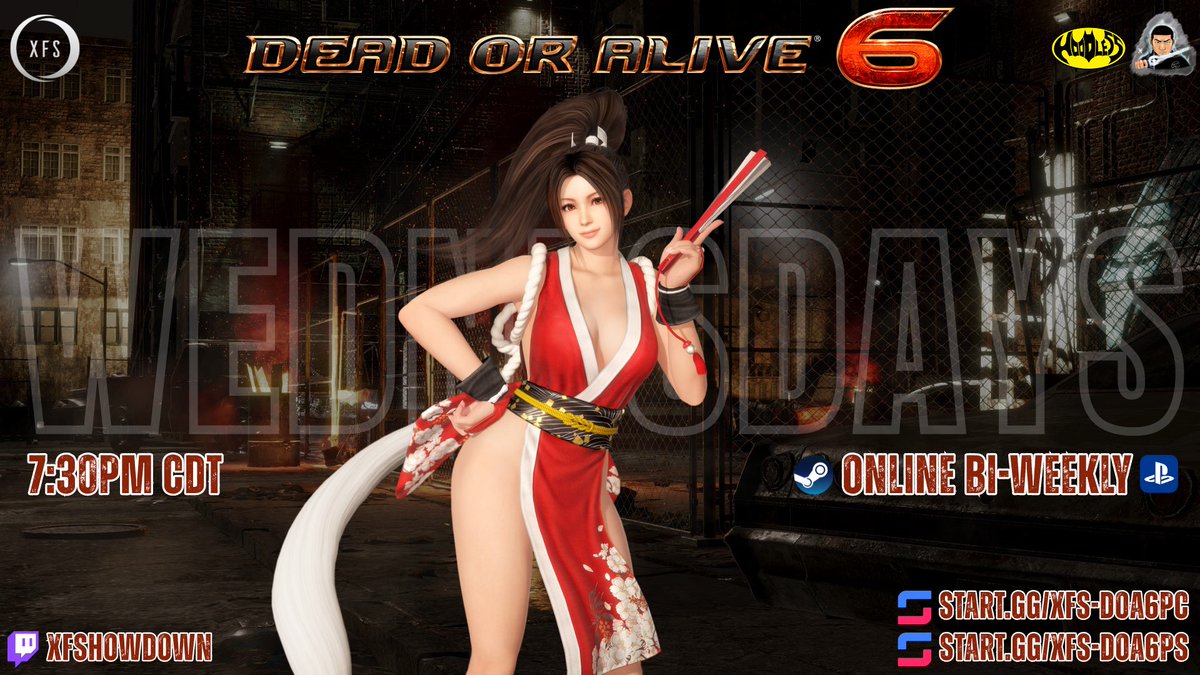 xfshowdown's tweet photo. Tomorrow night at XFS features the FINAL #DeadorAlive6 Showdown w/ @ihoodless & @LordXav1er for PC/Steam!

♦️Wednesday, June 3rd @ 7:30PM CDT
♦️Platform: PC / @Steam Only
♦️ @matcherino Prize Pool
♦️Free Registration for USA, Canada, Mexico & the Caribbean: https://t.co/xCXfs0pfTA

Don't miss one of the final opportunities to be apart of the end of an era, before the release of #DOA6 Last Round! #PlayMoreDOA #FGC