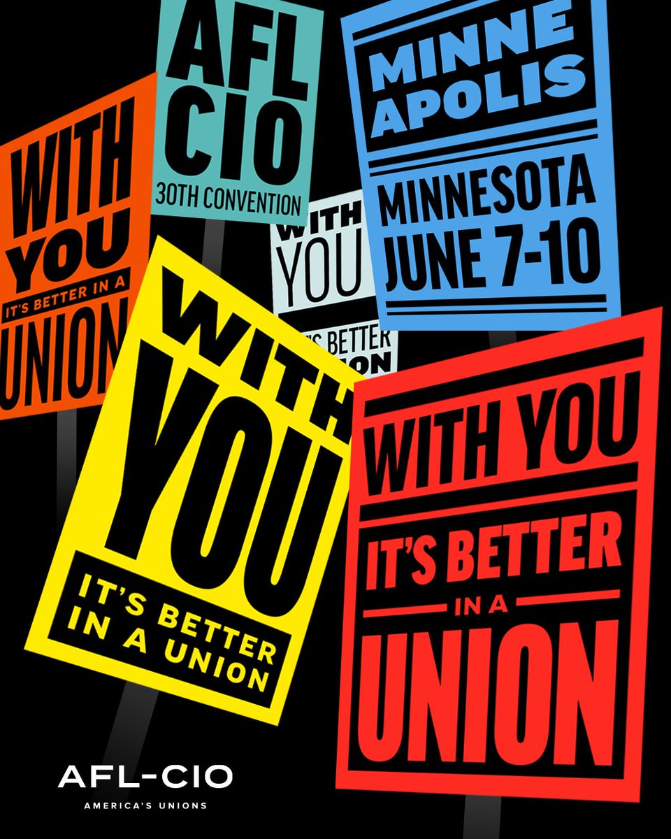 AFLCIO's tweet photo. America's workers and the labor movement are being tested like never before. But our federation of unions has never been more united.

At the AFL-CIO's 30th Constitutional Convention, we’re coming together, building solidarity and fighting for a future that works for all of us. https://t.co/c9q0cSEn6k