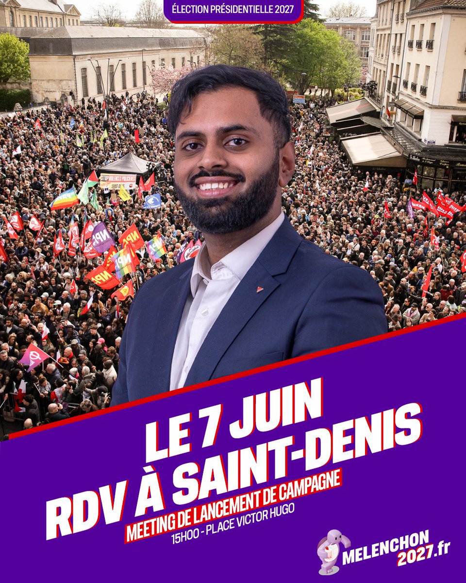 nahidul_moh's tweet photo. Quelle immense fierté en tant qu’élu insoumis de Saint-Denis d’accueillir Jean-Luc Mélenchon pour son meeting de lancement de campagne présidentielle, ici, à Saint-Denis !

Rendez-vous donc le dimanche 7 juin à 15h00, place Victor Hugo pour un moment qui sera HISTORIQUE. 🇫🇷❤️ https://t.co/cjnYz69IYF