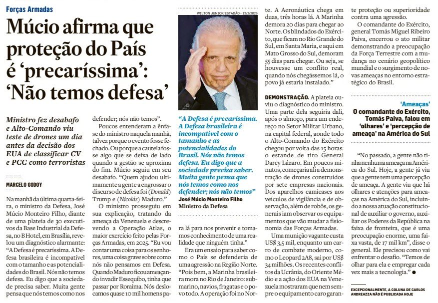 leandroruschel's tweet photo. O ministo da Defesa brasileiro está dizendo que "não temos defesa".

Neste caso, ele poderia explicar o destino de R$ 142 bilhões, que é o orçamento da sua pasta em 2026? https://t.co/DRPcrbbhUQ