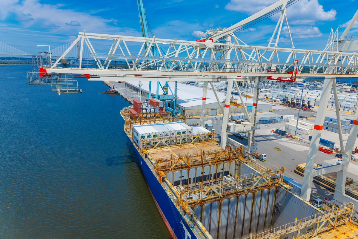 JAXPORT's tweet photo. As Florida's largest container port and one of the nation's leading vehicle-handling and breakbulk ports, JAXPORT continues to invest in infrastructure, technology, and people to help customers move cargo more efficiently while supporting jobs and economic growth throughout the region.