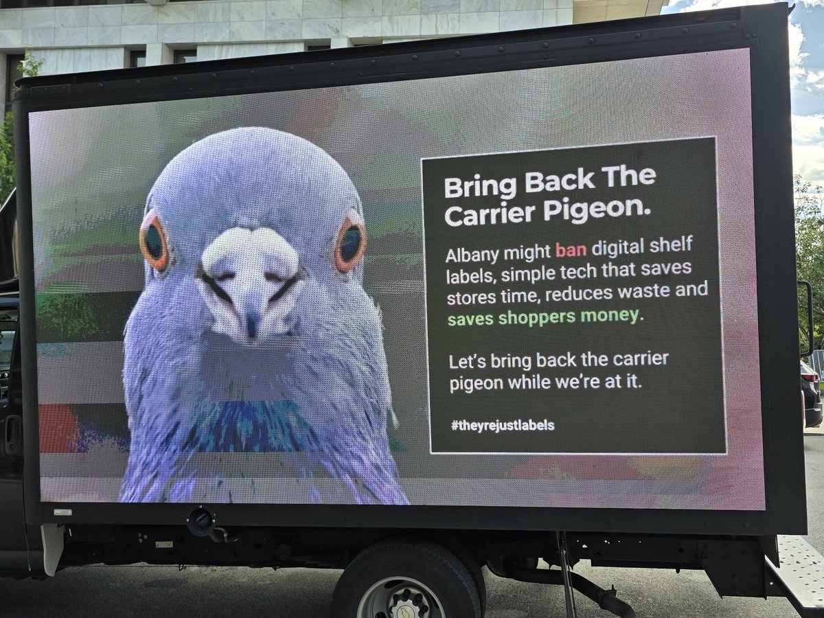 _rebeccaclewis's tweet photo. Got excited for a moment that there was some pro-carrier pigeon legislation I didn't know about in Albany. Imagine my disappointment to realize it was a disparaging use of carrier pigeon to oppose the surveillance pricing and electronic shelf label bills https://t.co/XDk4utHZHa