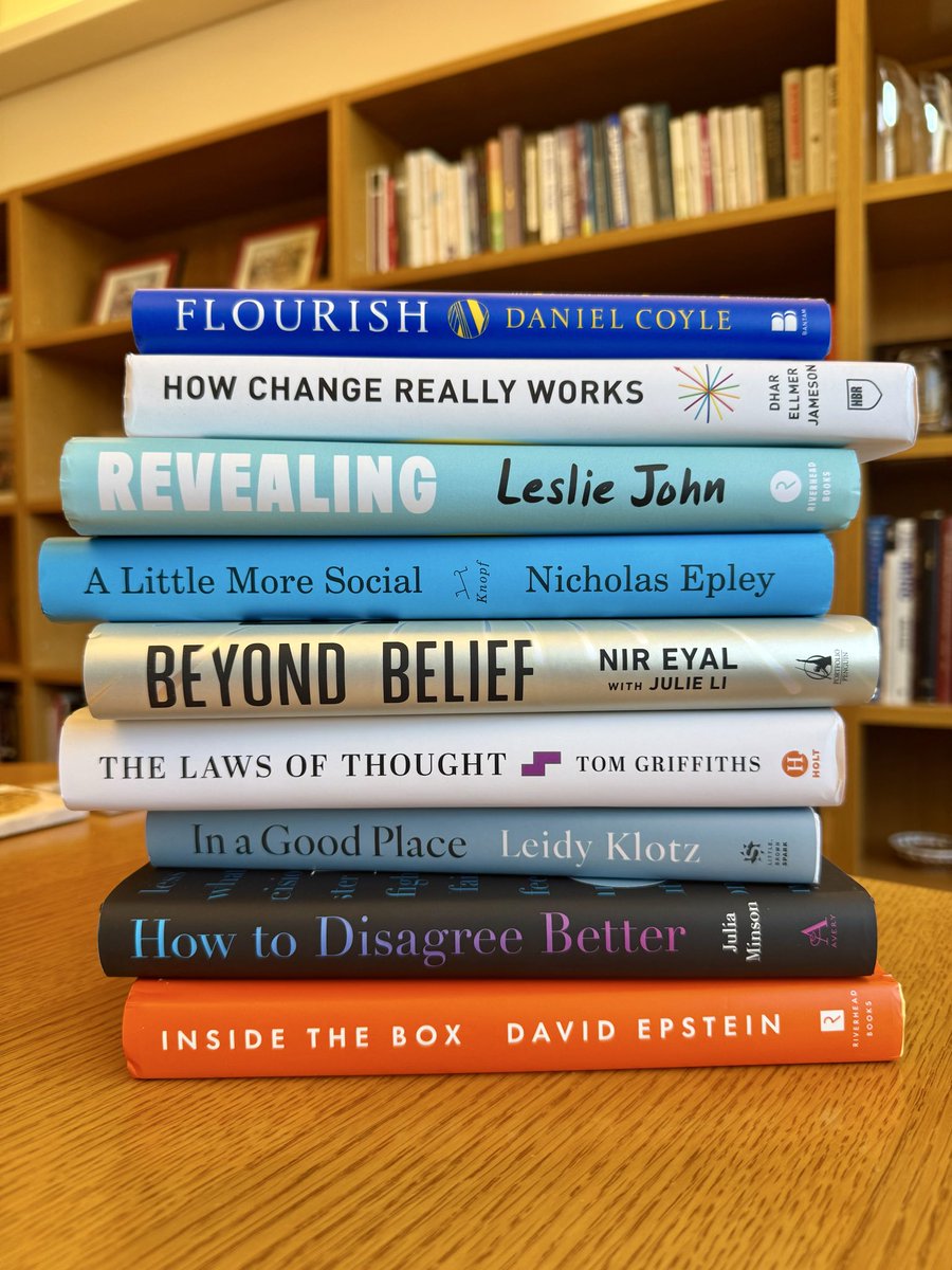 katy_milkman's tweet photo. A few books I’m excited to have on my desk right now… what’s in your stack? https://t.co/lOeIq4TOiT