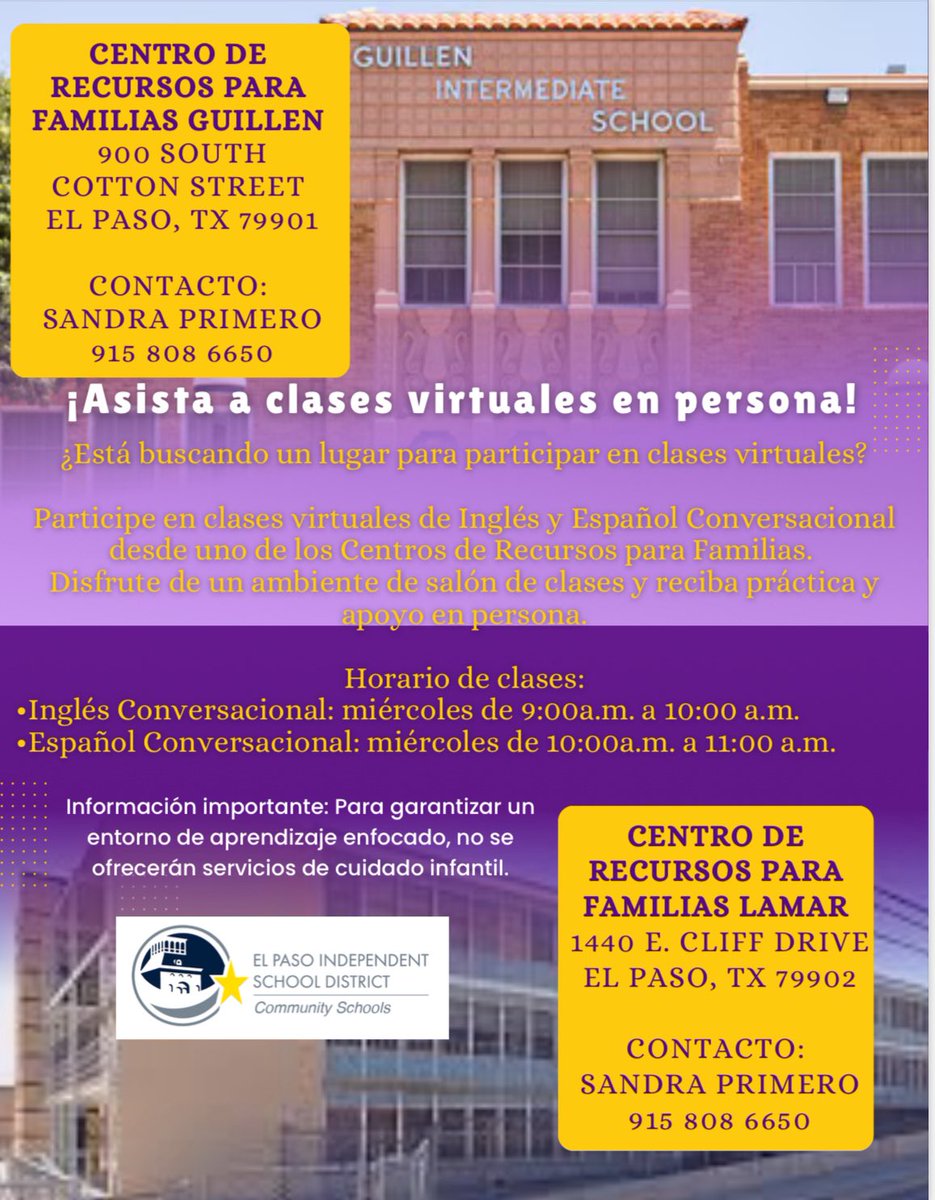 ssnaeptx's tweet photo. ¿Quieres aprender ingles? Want to learn Spanish? Connect to virtual classes every Wednesday over the summer at the Guillen Family Resource Center and the Lamar Family Resource Center. Starts June 3rd! https://t.co/ZSI7yqV3Li