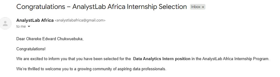 EddyTheAnalyst's tweet photo. I am thrilled to announce that I have been selected as a Data Analytics Intern @analystlabafric part of their Internship Program! building real-world skills, and taking my analytics journey to the next level.🚀
#AnalystLabAfrica #DataAnalytics #Internship #AnalystLab https://t.co/9XW6foedZi