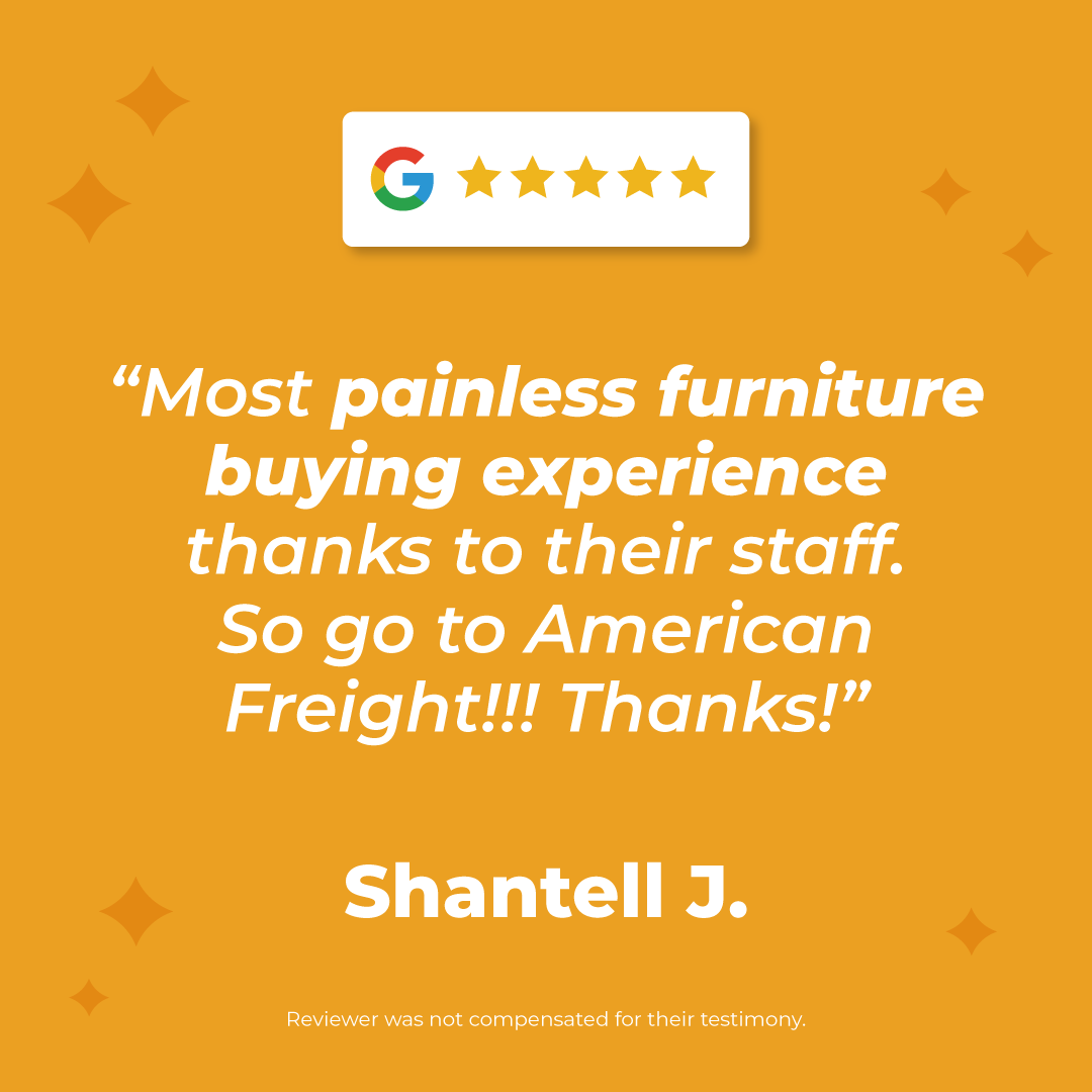 AmericanFreight's tweet photo. Furniture shopping shouldn’t feel stressful.

Our customers say it best — helpful when you need it, and no pressure when you don’t. That’s what makes the experience different at American Freight.

No pressure. No hovering. https://t.co/nSR4NWzPt5