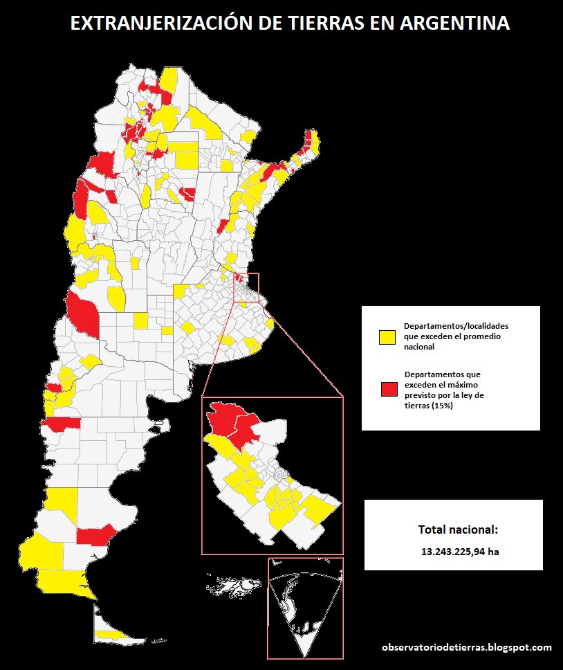 matiasoberlin's tweet photo. Compartan. Militen. Hablen con sus vecinos, con amigos, con la familia. Muestren los datos que a todos los argentinos deberían escandalizarnos: más de 13 millones de hectáreas ya están en manos de grandes capitales extranjeros. El equivalente a Santa Fe.
https://t.co/P4snvG9SDI https://t.co/tidtH6PuJc