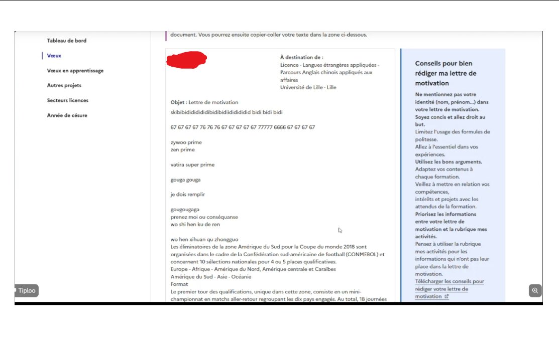 ManYP_'s tweet photo. Mon pote qui se fait prendre avec ça en lettre de motivation mdrr
Pas mal le fonctionnement de parcoursup https://t.co/q7ZqSRIQse