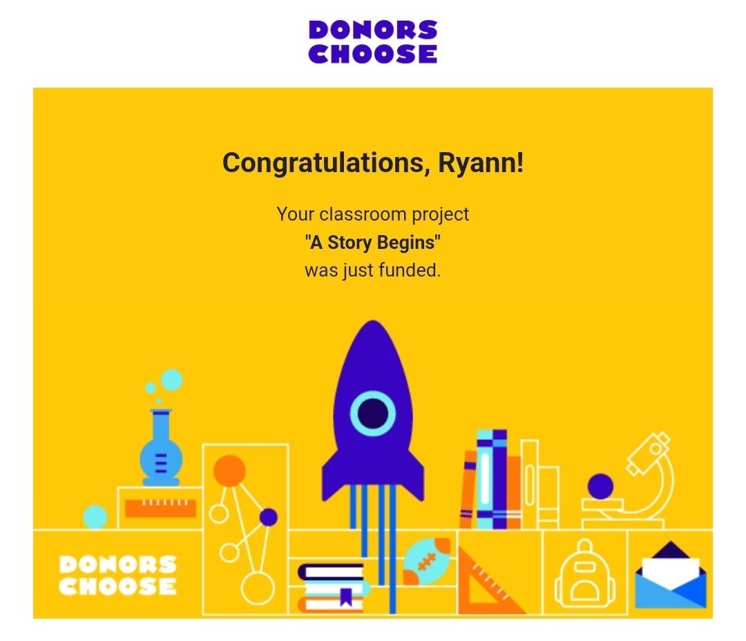 MrsRyByrd's tweet photo. #DonorsChoose
Thank you everyone! I wrote 3 grants towards the end of school and now all 3 have been fully funded. I am one happy #teachersofx! Can't wait to see what year 14 brings! https://t.co/iKfzpkpsz2