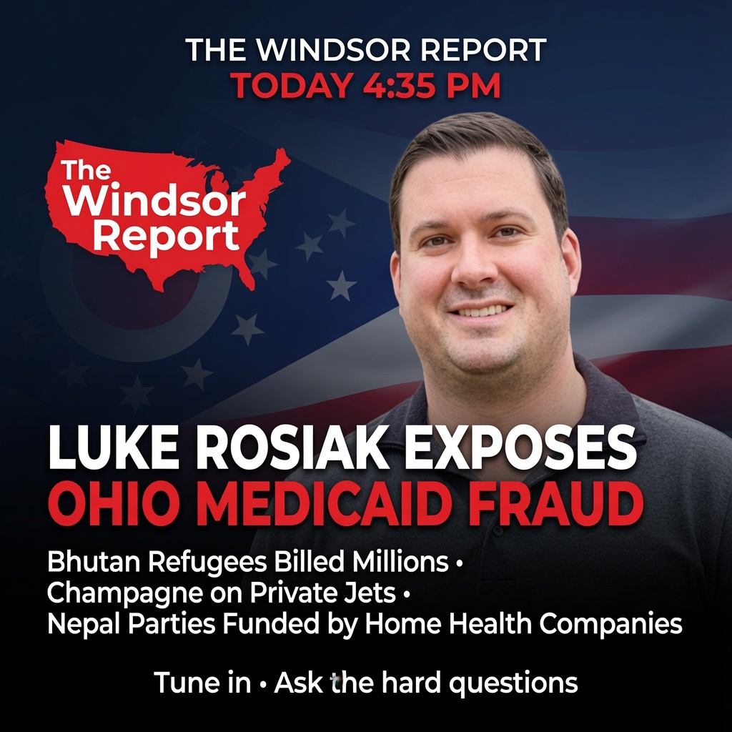 jackwindsor's tweet photo. Taxpayers foot Ohio’s Medicaid bill. But Daily Wire’s Luke Rosiak found refugees from Bhutan billed millions — and some are now drinking champagne on private jets. Ohio home health companies allegedly funding parties at Nepal’s president’s house?
Rosiak joins at 4:35 PM to unpack every detail.
If you pay the taxes, you need to hear this.
#TheWindsorReport #Ohio #Medicaid #TaxpayerDollars
