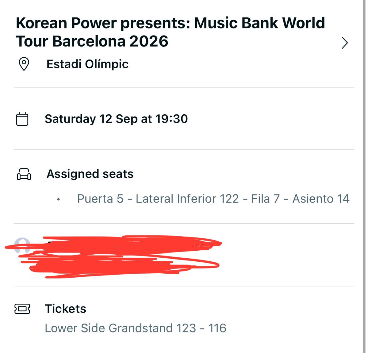 intoyush's tweet photo. WTS WANT TO SELL

1x music bank in barcelona 

12 september 2026

please dm or comment if you’re interested 

selling for €215 (face value)

section 122 row 7
 
any retweets are appreciated ❤️

nct wish enhypen ateez nmixx xikers cortis alpha drive one https://t.co/Rp4ZC6OrVV