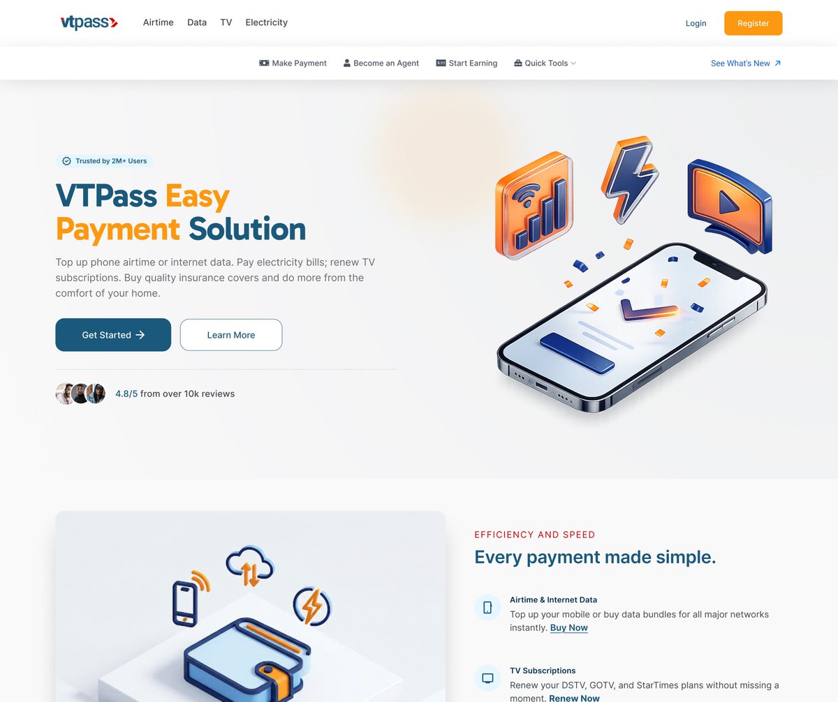 amososaze's tweet photo. A redesign of VTpass hero section website https://t.co/vOqokixvoT