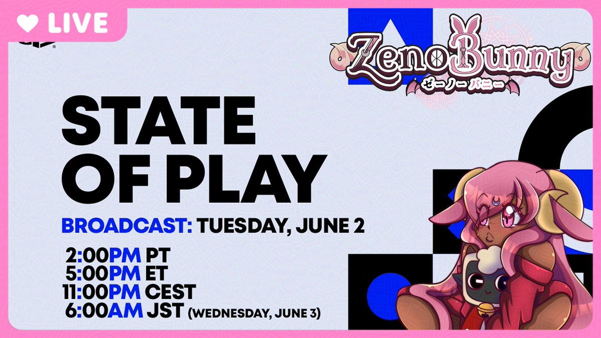 zenobunny's tweet photo. Hi lovelies!
I'll be streaming today's state of play on here (no chat) and over on Twitch with @BriaBunnyVT 
Might jump into Rank/Marvel Rivals afterwards 🥰
Catch ya'll in a bit at 5pm est.
⬇️⬇️⬇️ https://t.co/SxooFoDPnN