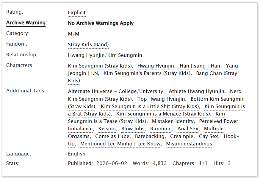 imdrtags's tweet photo. Easy A 📚📓

- seungjin | 🥟x🐶 
- rated E 
- 4,833 words 
- oneshot 
- college AU 
- athlete 🥟 x nerdy/preppy 🐶

https://t.co/Fbb5vHlykn https://t.co/rqSc188Ndx