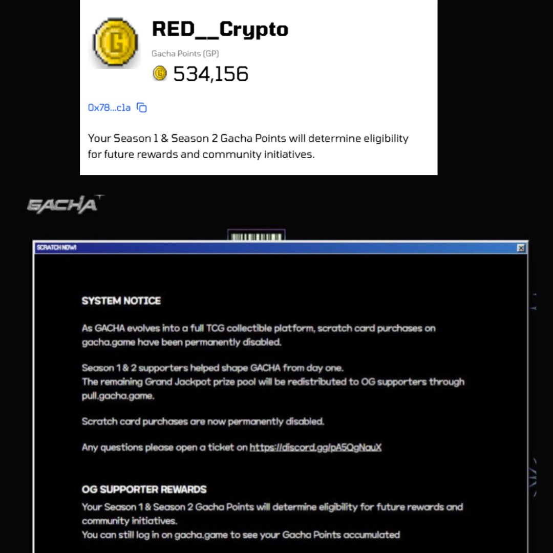 RED__Crypto's tweet photo. Update from @gacha_game_  on the jackpot fund distribution.
1 GP = $1 ?
Website to check GP balance is included in the last line. https://t.co/wdqlouivxj